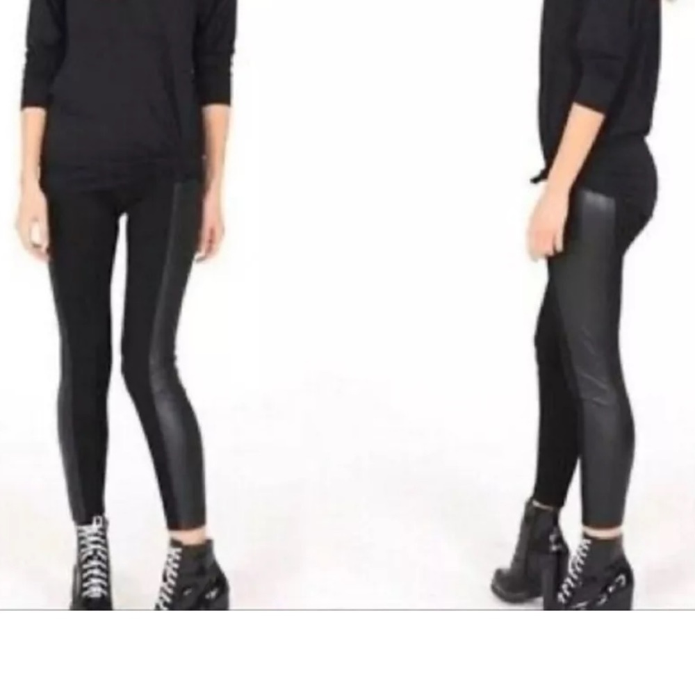 Cabi Bexley Black Faux Leather Side Stripe Leggings Pants Size Small Pull-On